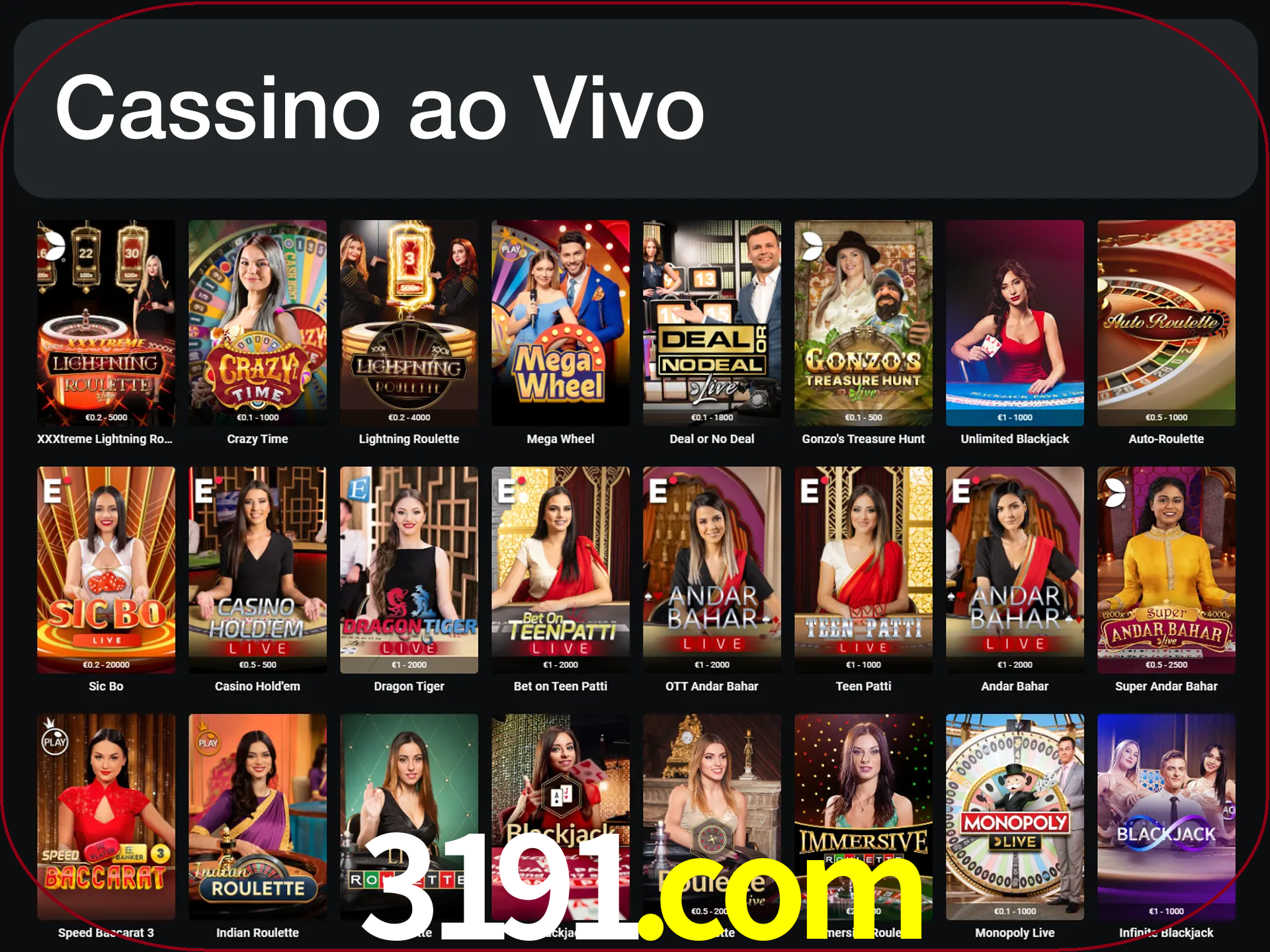Jogue jogos de cassino com um verdadeiro dealer.